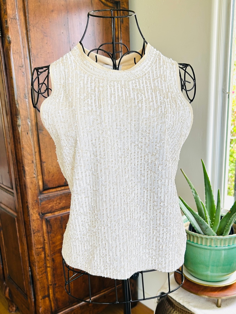 J. Crew Collection Sequin Halter Sweater Tank in Cream NWT Large - Picture 2 of 9